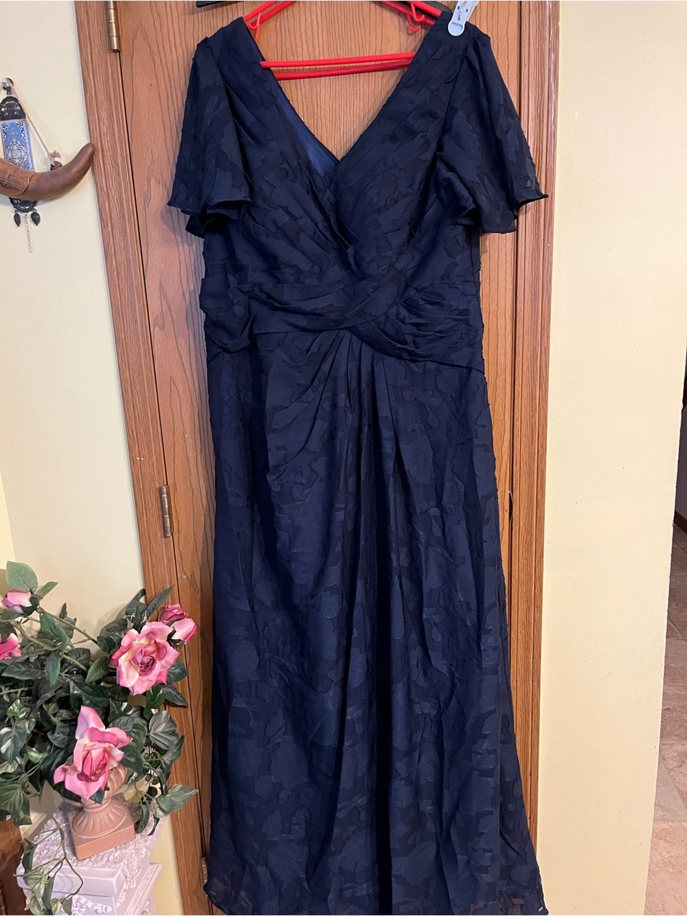 Women's Navy Blue V-Neck Evening Dress